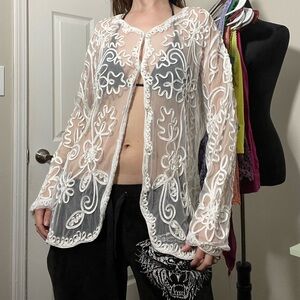 vintage mesh embroidered blouse